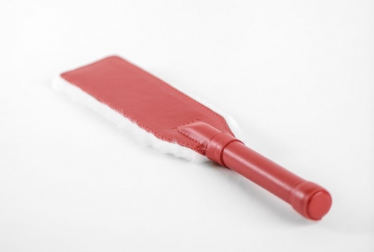 Красно-белая двустороння шлепалка из натуральной кожи и меха - 35 см. - БДСМ Арсенал - купить с доставкой в Благовещенске