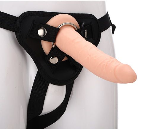 Телесный страпон на черных трусиках STRAP ON REAL DILDO - 20 см. - Dream Toys - купить с доставкой в Благовещенске