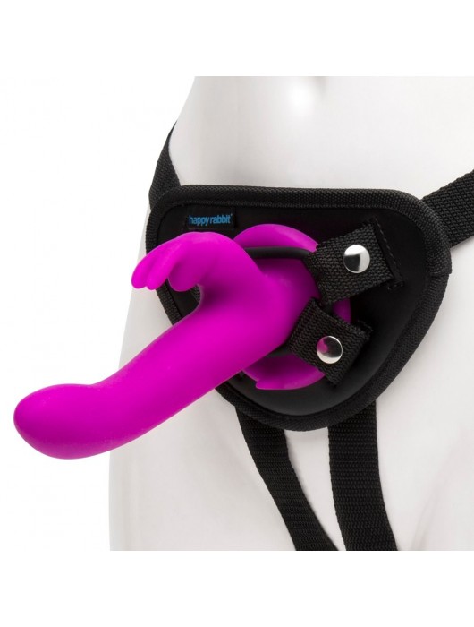 Лиловый страпон Rechargeable Vibrating Strap-On Harness Set - 17,6 см. - Happy Rabbit - купить с доставкой в Благовещенске