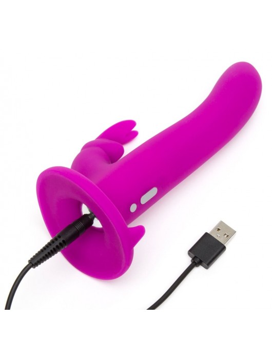 Лиловый страпон Rechargeable Vibrating Strap-On Harness Set - 17,6 см. - Happy Rabbit - купить с доставкой в Благовещенске