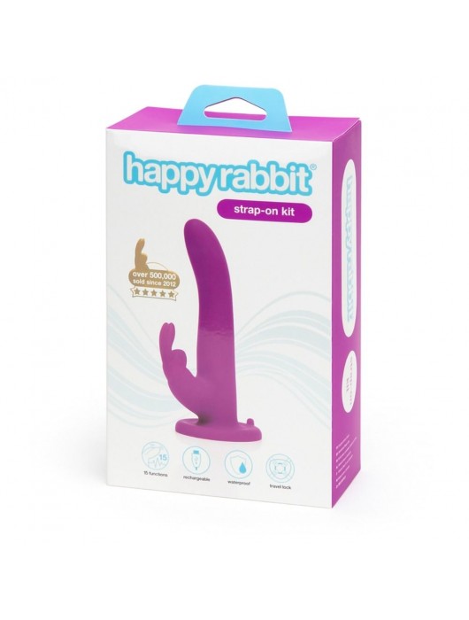 Лиловый страпон Rechargeable Vibrating Strap-On Harness Set - 17,6 см. - Happy Rabbit - купить с доставкой в Благовещенске