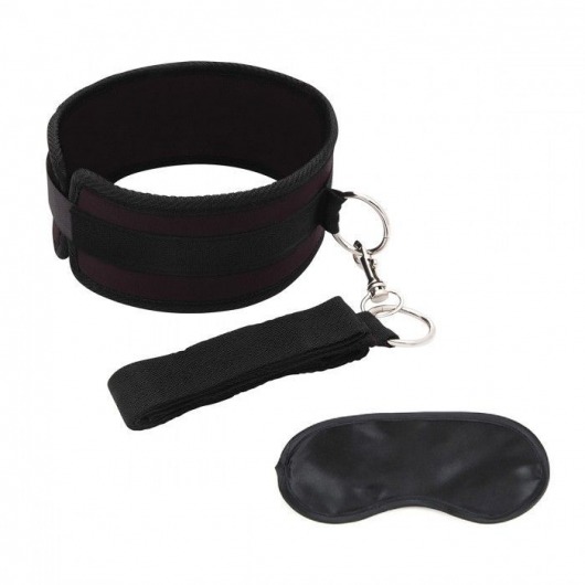 Черный ошейник с длинным поводком Collar and Leash Set - Lux Fetish - купить с доставкой в Благовещенске