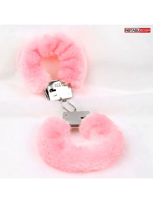 Металлические наручники с мягкой нежно-розовой опушкой - Notabu - купить с доставкой в Благовещенске