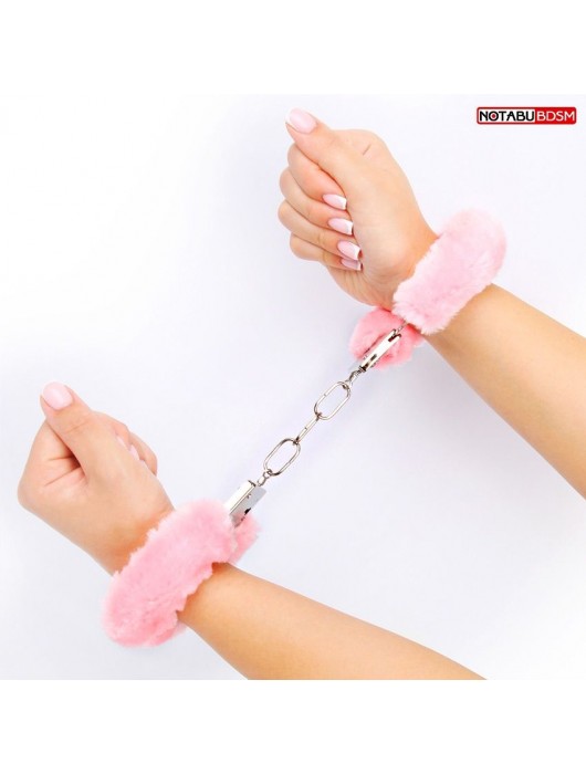 Металлические наручники с мягкой нежно-розовой опушкой - Notabu - купить с доставкой в Благовещенске