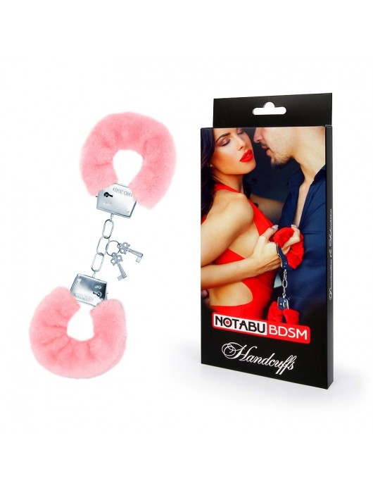 Металлические наручники с мягкой нежно-розовой опушкой - Notabu - купить с доставкой в Благовещенске