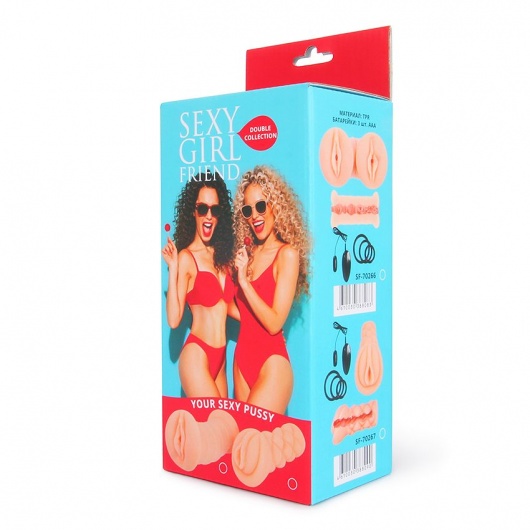 Телесный вибромастурбатор-вагина с комплектом эрекционных колец - Bior toys - в Благовещенске купить с доставкой