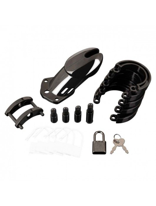 Черная акриловая клетка целомудрия для члена с замком - BlueLine - купить с доставкой в Благовещенске