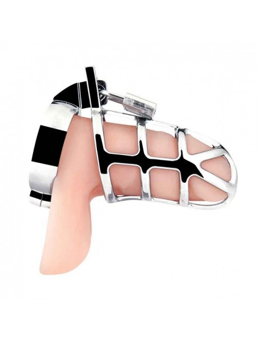 Серебристая металлическая клетка для члена с замком Enslave Cock Cage - BlueLine - купить с доставкой в Благовещенске