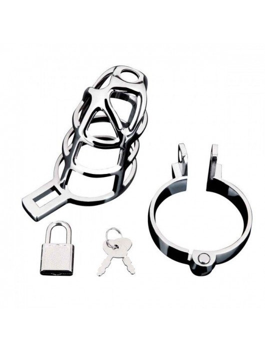 Серебристая металлическая клетка для члена с замком Enslave Cock Cage - BlueLine - купить с доставкой в Благовещенске