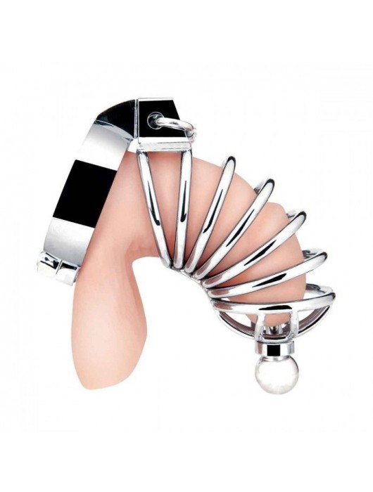 Серебристая клетка для члена Urethral Play Cage - BlueLine - купить с доставкой в Благовещенске