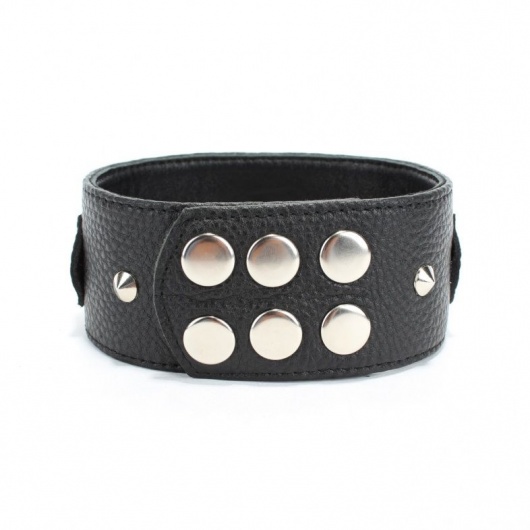 Черный кожаный ошейник с короткими шипами - БДСМ Арсенал - купить с доставкой в Благовещенске