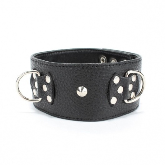 Черный кожаный ошейник с короткими шипами - БДСМ Арсенал - купить с доставкой в Благовещенске