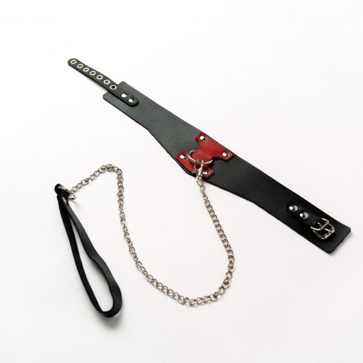 Черный широкий ошейник с красным декором и поводком - Crazy Handmade - купить с доставкой в Благовещенске