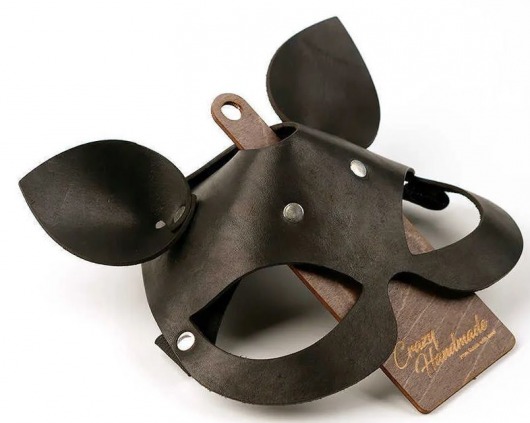 Черная кожаная маска  Кошка  с маленькими ушками - Crazy Handmade - купить с доставкой в Благовещенске