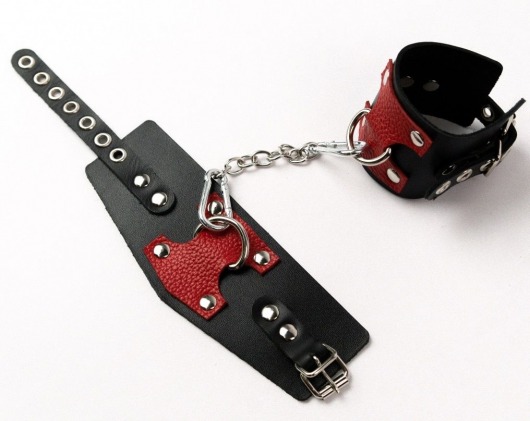 Черные кожаные оковы с красными вставками - Crazy Handmade - купить с доставкой в Благовещенске