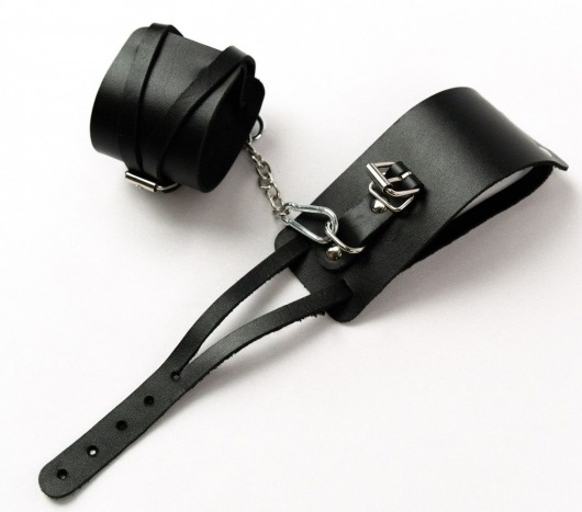 Черные кожаные оковы с креплением в виде веревочек - Crazy Handmade - купить с доставкой в Благовещенске