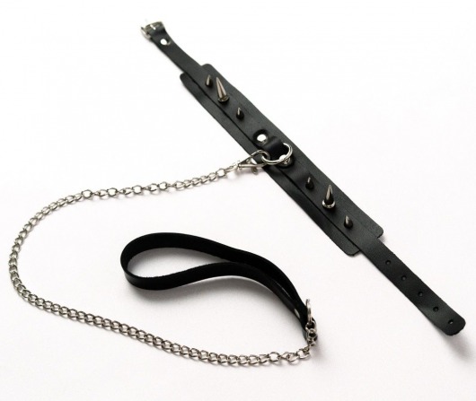 Черный ошейник с шипами и поводком - Crazy Handmade - купить с доставкой в Благовещенске