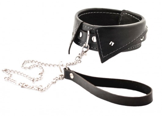 Черный ошейник-воротничок с металлическим поводком - Crazy Handmade - купить с доставкой в Благовещенске
