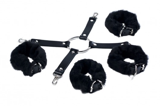 Черный набор для фиксации со съемными меховыми опушками - Лунный свет - купить с доставкой в Благовещенске