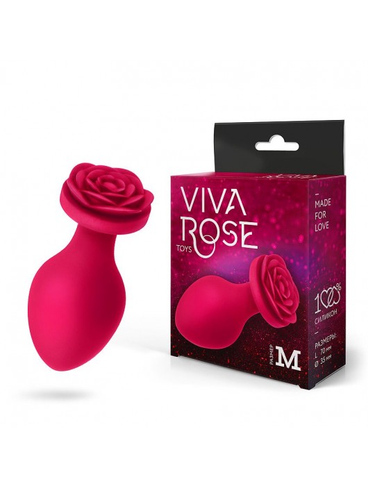 Малиновая анальная пробка с основанием-розой - 8,3 см. - Bior toys