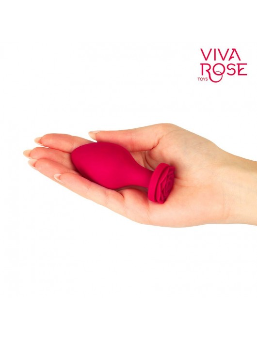 Малиновая анальная пробка с основанием-розой - 8,3 см. - Bior toys