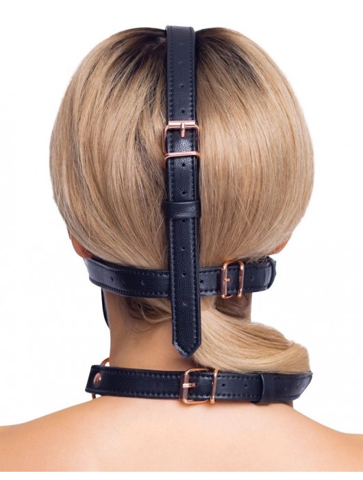 Черный намордник с кляпом-шаром Head Harness With A Gag - Orion - купить с доставкой в Благовещенске