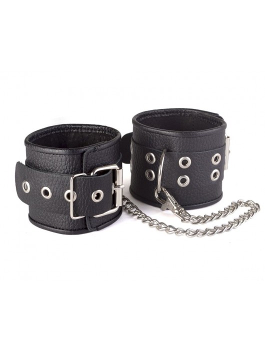 Кожаные черные оковы с широким ремешком, соединенные цепочкой - Sitabella - купить с доставкой в Благовещенске