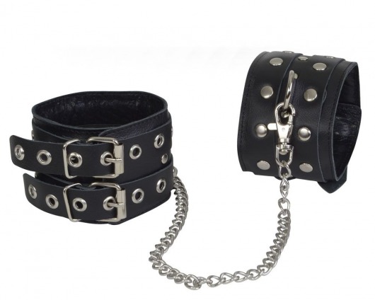 Чёрные кожаные оковы, соединенные цепочкой - Sitabella - купить с доставкой в Благовещенске