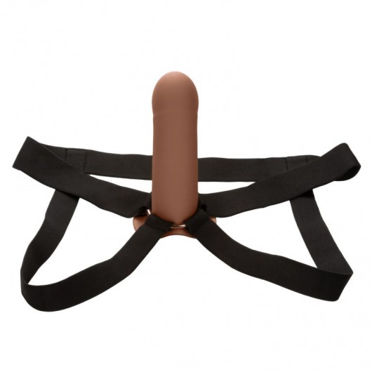 Коричневый фаллопротез из силикона Extension with Harness - 15,75 см. - California Exotic Novelties - купить с доставкой в Благовещенске