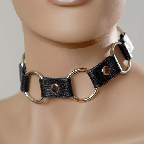 Кожаный черный ошейник с кольцами - Sitabella - купить с доставкой в Благовещенске