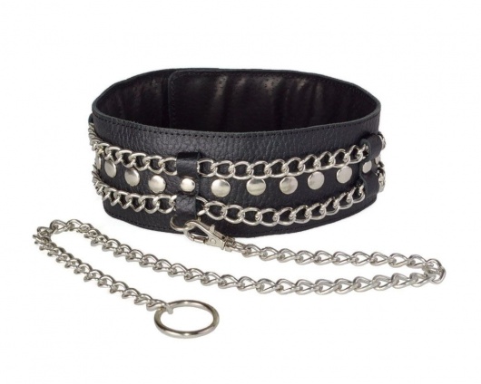 Чёрный ошейник с цепочками и поводком - Sitabella - купить с доставкой в Благовещенске