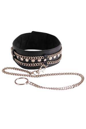 Чёрный ошейник с цепочками и поводком - Sitabella - купить с доставкой в Благовещенске