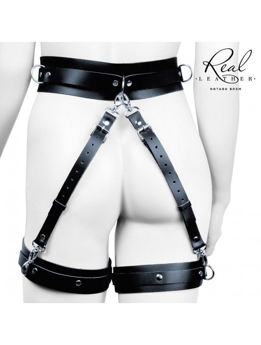 Черный кожаный пояс с гартерами - S-M - Notabu - купить с доставкой в Благовещенске