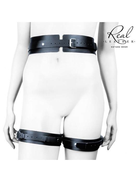 Черный кожаный пояс с гартерами - L-XL - Notabu - купить с доставкой в Благовещенске