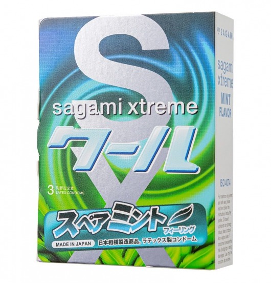 Презервативы Sagami Xtreme Mint с ароматом мяты - 3 шт. - Sagami - купить с доставкой в Благовещенске