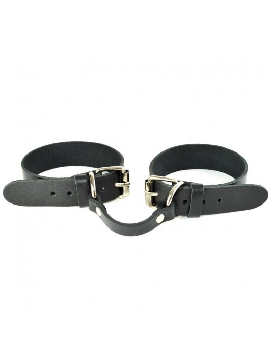 Черные кожаные наручники со съемной красной опушкой - Sitabella - купить с доставкой в Благовещенске