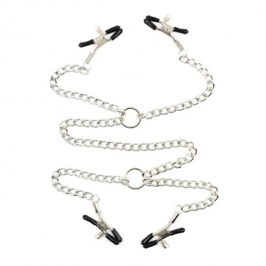 Серебристые зажимы для сосков и половых губ на тонкой цепочке - Notabu - купить с доставкой в Благовещенске