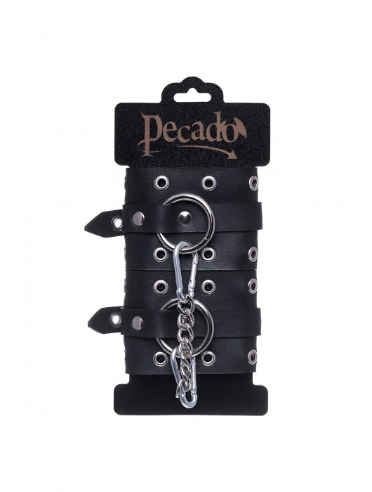 Черные кожаные однослойные наручники с люверсами - Pecado - купить с доставкой в Благовещенске