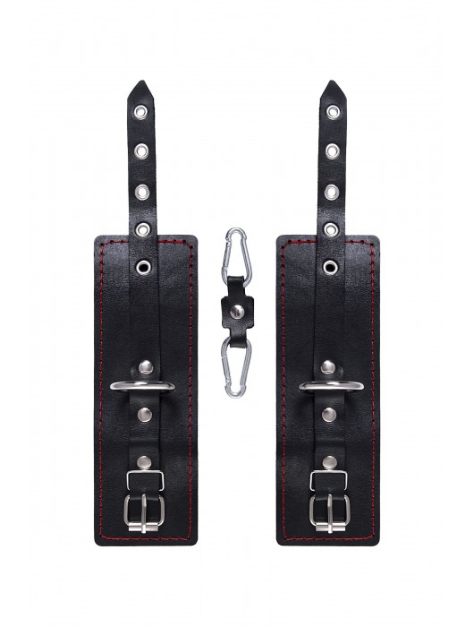 Черные кожаные однослойные наручники с контрастной строчкой - Pecado - купить с доставкой в Благовещенске