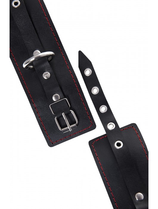 Черные кожаные однослойные наручники с контрастной строчкой - Pecado - купить с доставкой в Благовещенске