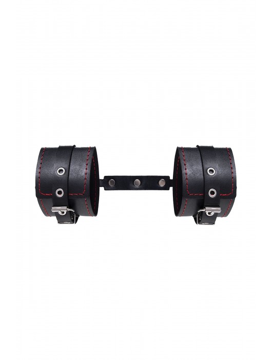 Черные кожаные однослойные оковы с контрастной строчкой - Pecado - купить с доставкой в Благовещенске