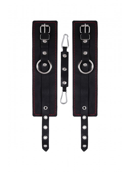 Черные кожаные однослойные оковы с контрастной строчкой - Pecado - купить с доставкой в Благовещенске