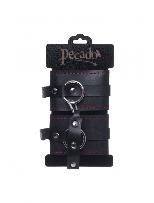 Черные кожаные однослойные оковы с контрастной строчкой - Pecado - купить с доставкой в Благовещенске