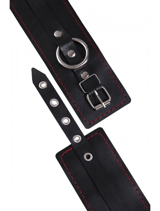 Черные кожаные однослойные оковы с контрастной строчкой - Pecado - купить с доставкой в Благовещенске