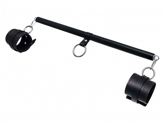 Черная распорка для ног с кожаными манжетами - Pecado - купить с доставкой в Благовещенске