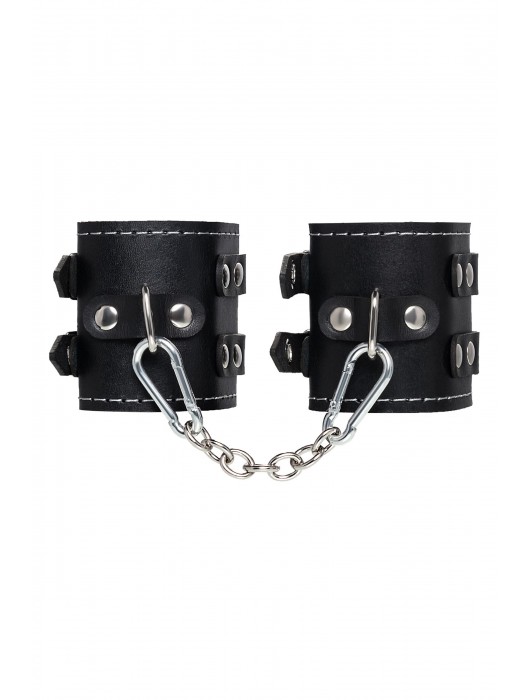 Черные кожаные наручники с двумя ремнями и красной подкладкой - Pecado - купить с доставкой в Благовещенске