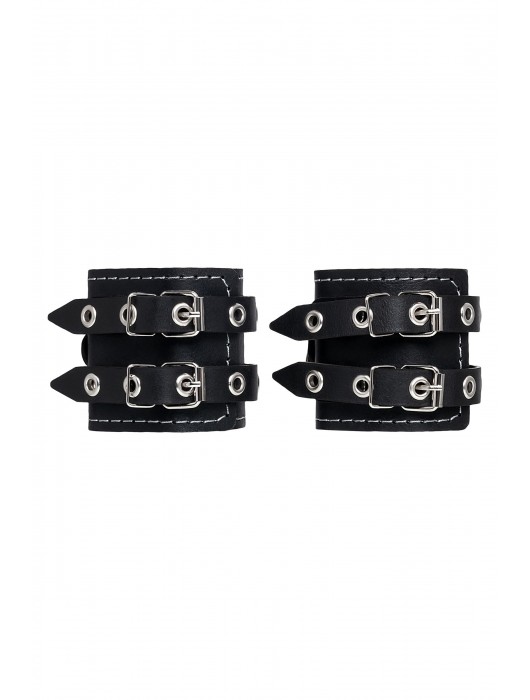 Черные кожаные наручники с двумя ремнями и красной подкладкой - Pecado - купить с доставкой в Благовещенске