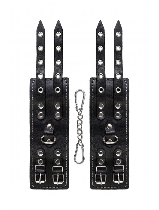 Черные кожаные наручники с двумя ремнями и красной подкладкой - Pecado - купить с доставкой в Благовещенске