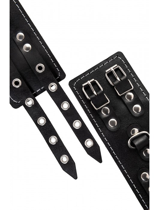 Черные кожаные наручники с двумя ремнями и красной подкладкой - Pecado - купить с доставкой в Благовещенске