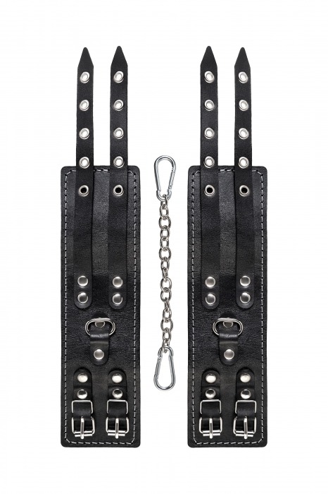 Черные кожаные оковы с двумя ремнями и красной подкладкой - Pecado - купить с доставкой в Благовещенске